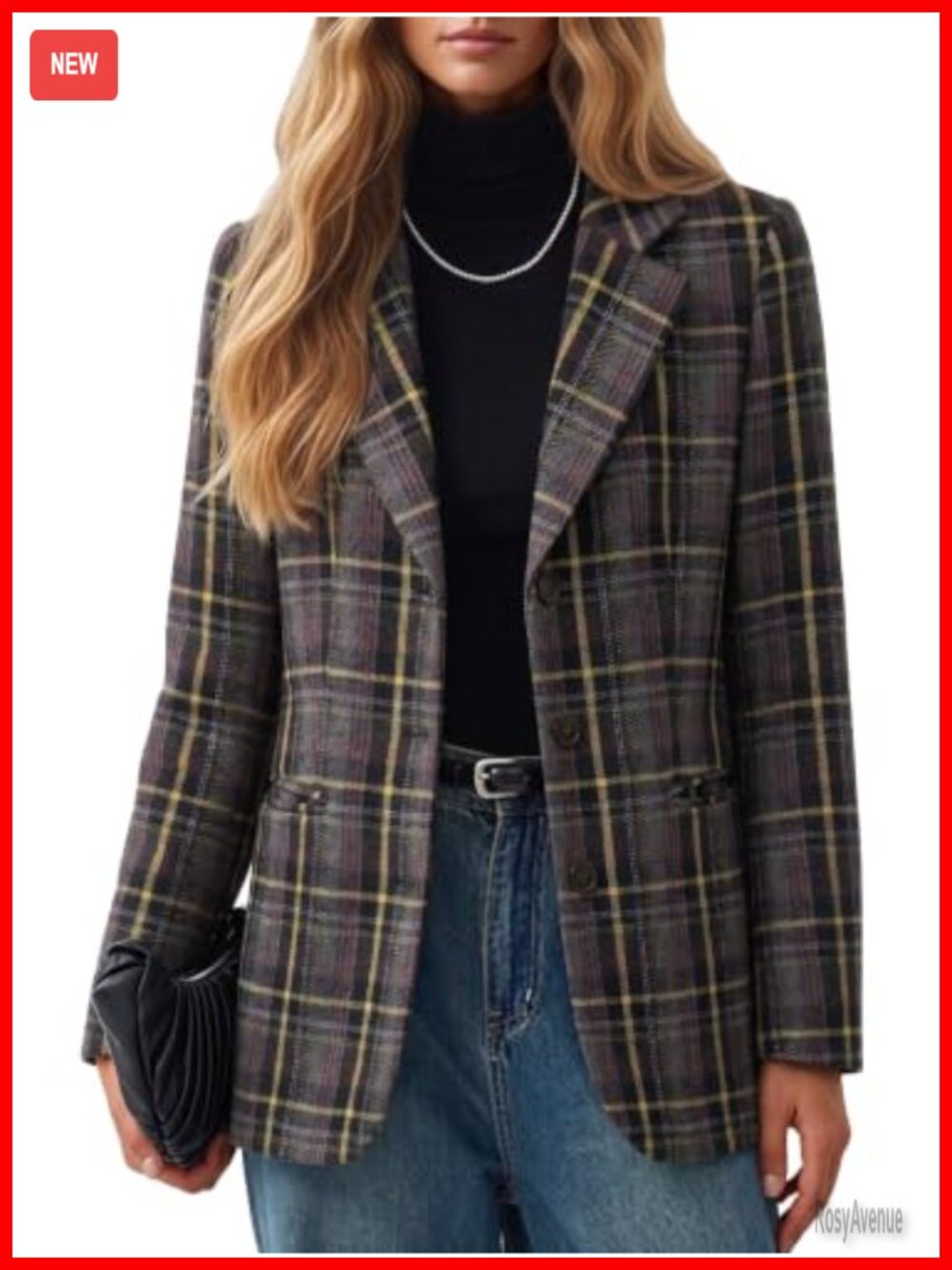 Wool Blend Tweed Herringbone Blazer – Business Casual Oversized Career Jacket